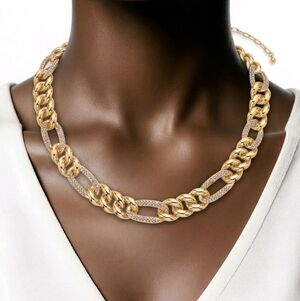 🆕️ Champagne Color Austrian Crystal Figaro Link Necklace (18.5-22.50 Inches)